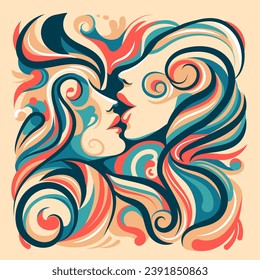 Passionate Kiss: A modern abstract vector illustration of love and romance