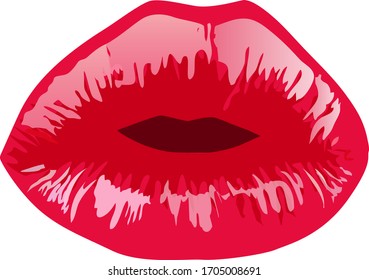 Passionate Lips with Shiny Make Up Isolated on White Background. Vector Illustration