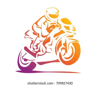 Passionate Motorcycle Racer In Action Logo - Aggressive Start Technique