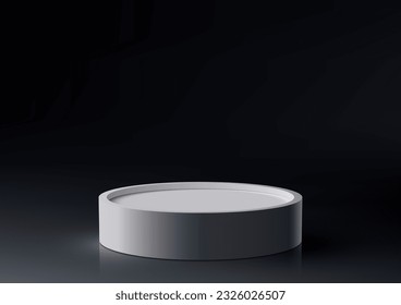 Passionate and realistic illustration featuring a modern-style white podium on a sleek black background. Showcase your products with elegance and creativity