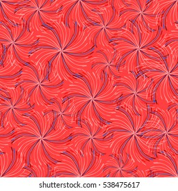 Passionate red seamless pattern with abstract geometrical flowers.