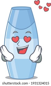 A passionate shampoo cartoon mascot concept has a falling in love eyes. Vector illustration