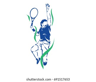 Passionate Sports Athlete In Action Logo - Passionate Tennis Player Big Serve