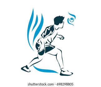 Passionate Sports Athlete In Action Logo - Aggressive Table Tennis Player Smash Position