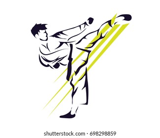 Passionate Sports Athlete In Action Logo - Passionate Taekwondo Lightning Kick