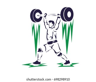 Passionate Sports Athlete In Action Logo - Strong Male Weightlifter