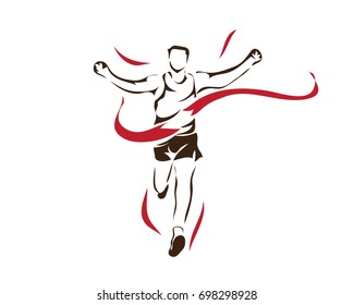 Passionate Sports Athlete In Action Logo - Winning Runner At The Finish Line