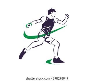 Passionate Sports Athlete In Action Logo - Discus Throw Winning Position