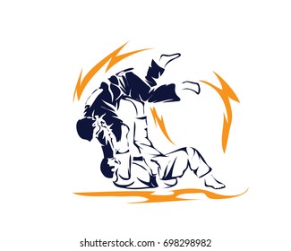 Passionate Sports Athlete In Action Logo - Deadly Lightning Judo Winning Move