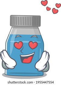 A passionate syrup medicine cartoon mascot concept has a falling in love eyes. Vector illustration
