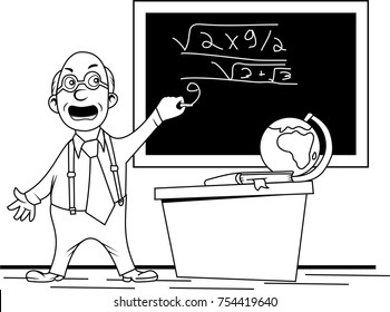 a passionate teatcher write in balckboard teach mathematics with chalk
