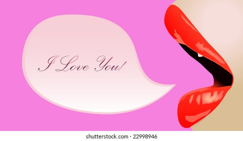 Passionate woman's lips with talk buble and space for your text.