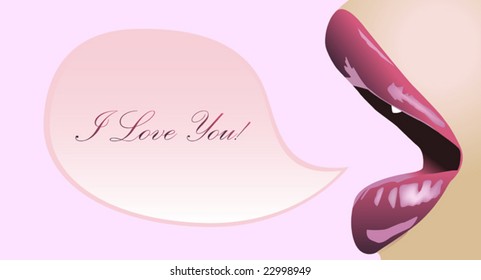 Passionate woman's lips with talk buble and space for your text.