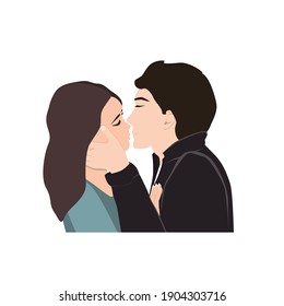 Passionate young kissing couple. Vector cartoon illustration of happy lovers.