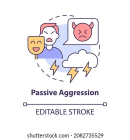 Passive Aggression Concept Icon. Hostile Communication. Hide Discontent And Annoyance. Indirect Anger Abstract Idea Thin Line Illustration. Vector Isolated Outline Color Drawing. Editable Stroke