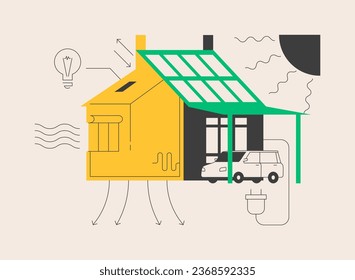 Passive Haus abstrakte Konzept Vektorgrafik. Passive Hausstandards, Heizeffizienz, Verringerung des ökologischen Fußabdrucks, energiesparende Technologie, nachhaltige häusliche Abstrakte-Metapher.