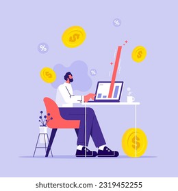 Passive income concept flat vector illustration,  investor receiving passive income on shares