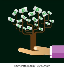 passive income concept vector Illustration, Hand holding Money tree. Financial and business. finance concept in flat style investing money, money in hand