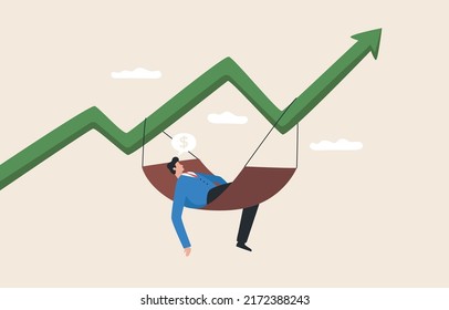 Passive income from crypto or stock. marketInvesting in mutual funds or other assets. Dividend stocks that yield.  
Businessman investors relax and sleep on cribs and growing graphs.