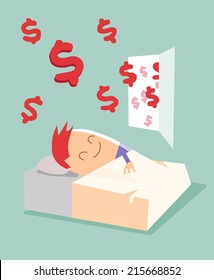 Passive income, earn money while sleeping. Flat vector illustration