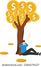 Passive income, Earning with no effort by make profit, Dividend from investment, Achieve financial freedom, Tied on money tree with dollar coins

