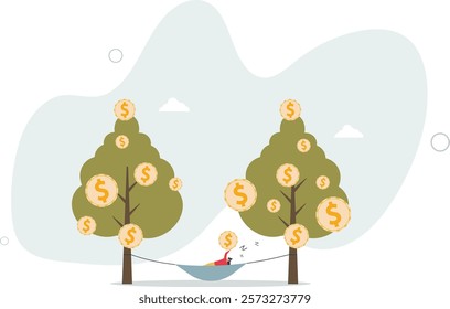 Passive income, earning with no effort by make profit or dividend from investment and achieve financial freedom concept.flat characters.