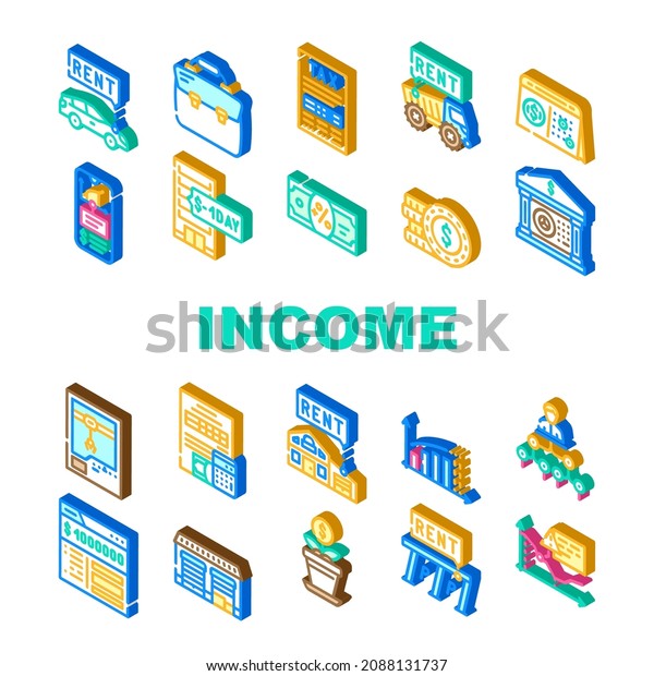 Passive Income Finance\
Earning Icons Set Vector. Car Rental And Delivery Of Special\
Transport Truck, Parking And House Rent Passive Income Isometric\
Sign Color\
Illustrations