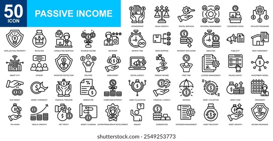 Passive Income icon collection set. Salary, earning, money management, profit, incrase icon. Simple line vector.