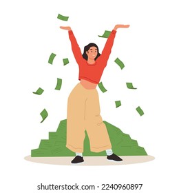 Passive income illustration. Characters enjoying financial freedom and independence. Successfully and free of debts people planning budget. Vector illustration.