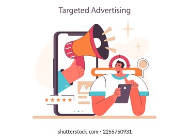 Passive income in the internet. Character making money on targeted advertising. Easy way to receive profit from remote source. Flat vector illustration