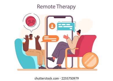 Passive income in the internet. Character making money on remote therapy. Psychotherapy practice, online therapy session. Easy way to receive profit from remote source. Flat vector illustration