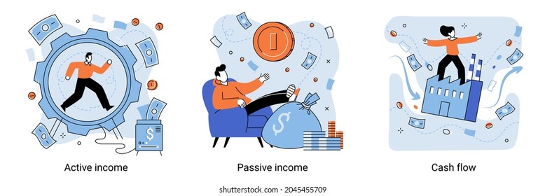 Passive income, making money, active income, cash flow. Receiving profit. Idea of business success and financial growth. Commerce activity progress and increasing incomes. investment, rental activity