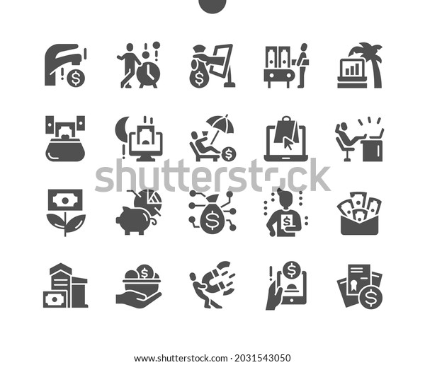 Passive income. Online store,\
dividend, referral, rental. Economy and marketing. Business and\
success. Generate profit. Vector Solid Icons. Simple\
Pictogram