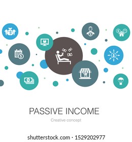 passive income trendy circle template with simple icons. Contains such elements as affiliate marketing, dividend income, online store