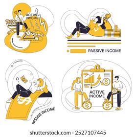 Passive income vector illustration. Economy, silent conductor, orchestrates harmony financial success through passive income Economic forces, like invisible currents, carry ship passive income