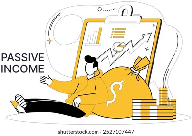 Passive income vector illustration. Economy, silent conductor, orchestrates harmony financial success through passive income Economic forces, like invisible currents, carry ship passive income