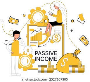 Passive income vector illustration. Growth is silent gardener tending to flowers passive income in economic landscape Economy, silent conductor, orchestrates harmony financial success through passive