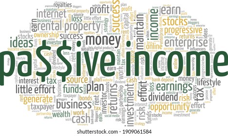 Passive income vector illustration word cloud isolated on a white background.