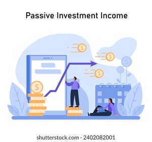 Passive Investment Income. Earning steady revenue through smart investments. Long-term financial gain with minimal effort. Flat vector illustration