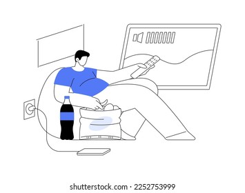 Passive lifestyle abstract concept vector illustration. Sedentary time spending, inactive lifestyle, eating junk food, watching soap operas, spend lazy day, passive income abstract metaphor.