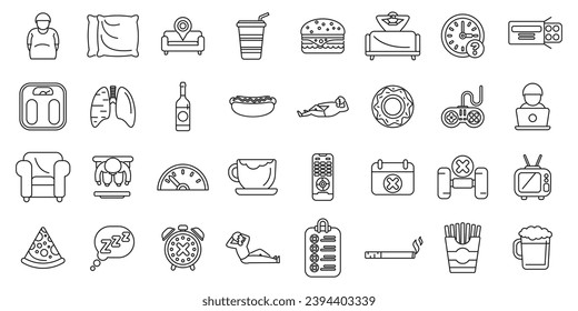 Passive lifestyle icons set outline vector. Smoke tobacco. Person bad problem