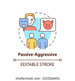 Passive-aggressive concept icon. Communication pattern abstract idea thin line illustration. Show anger in indirect ways. Isolated outline drawing. Editable stroke. Arial, Myriad Pro-Bold fonts used