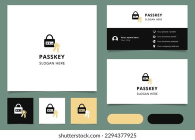 Passkey Logo Design mit bearbeitbarem Slogan. Branding-Buch- und Visitenkartenvorlage.