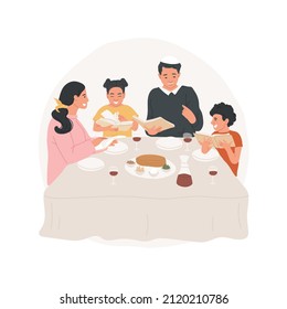 Passover abstract concept vector illustration. Happy family celebrating Passover jewish holiday, everyday religious rituals, friday sundown, gathering together abstract metaphor.