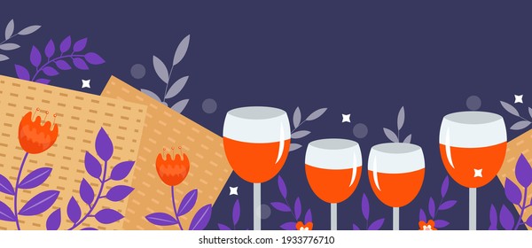 Pessach-Banner. Pesach Vorlage für Ihr Design mit matzah und Frühlingsblumen. Jüdischer Feiertagshintergrund. Vektorgrafik