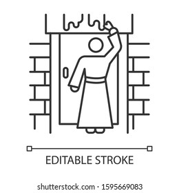 The Passover Bible story linear icon. Hebrews slavery. Ancient Egypt ten plagues. Exodus book Biblical narrative. Thin line illustration. Vector isolated outline drawing. Editable stroke