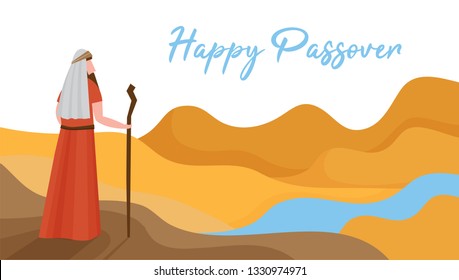Passover card with Moses Looking at Egypt- Vector illustration