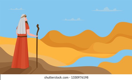 Passover card with Moses Looking at Egypt- Vector illustration