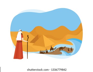 Passover card with Moses Looking at Egypt- Vector illustration