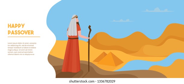 Passover card with Moses Looking at Egypt- Vector illustration